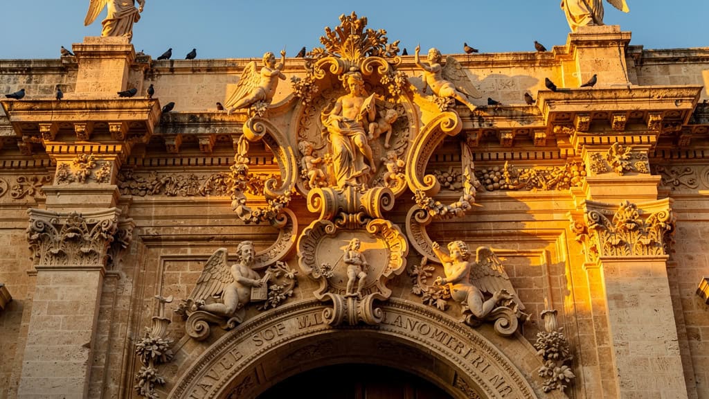 Baroque church facade in lecce with ornate carvings