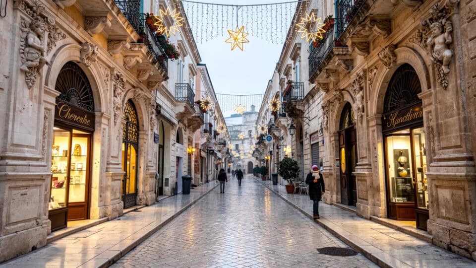Quiet baroque street in lecce during peaceful winter